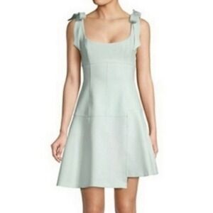 Cinq A Sept Jeanette Asymmetric Bow-embellished Cady Mini Dress in‎ Mint sz 6